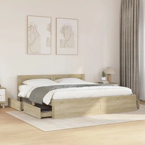 vidaXL Estrutura cama c/ cabeceira derivados madeira carvalho sonoma