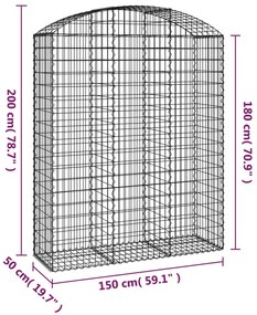 Cesto gabião arqueado 150x50x180/200 cm ferro galvanizado