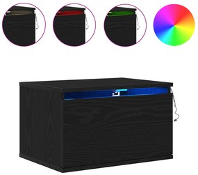 Criado-mudo vidaXL com LED montado na parede Carvalho Preto 50x36x30 c