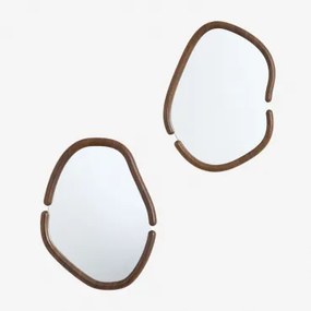 Conjunto De 2 Espelhos Ovais De Parede Em Mdf Vixidel Madeira Escura - Sklum