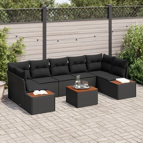 Conjunto de Sofá de Jardim 8 Peças com Cushions Preto Rattan Acácia