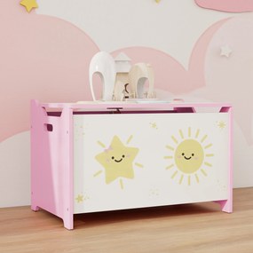 Baú Brinquedos Infantil 53 L Caixa de Arrumação Brinquedos com Tampa Rebatível e Pistão a Gás 60x37x39 cm Rosa