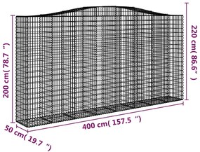 Cestos gabião arqueados 3pcs 400x50x200/220cm ferro galvanizado