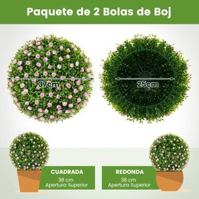 Conjunto de 2 bolas plantas artificiais 37 cm Bolas decorativas falsas com flores cor-de-rosa Verdes e rosas