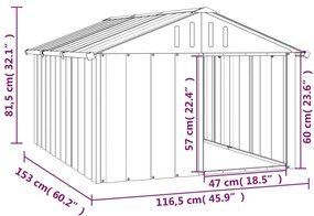 Casota para cães 116,5x153x81,5 cm aço galvanizado cinzento