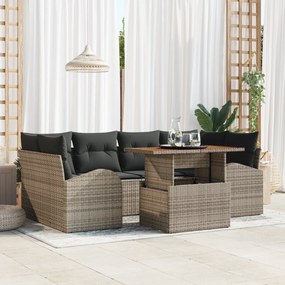 Conjunto de Sofá de Jardim vidaXL de 7 Peças com Almofadas Cinza Vime