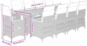 11 pcs conjunto de bistrô p/ jardim c/ almofadões vime PE preto