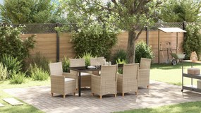 vidaXL Conjunto de Jantar de Jardim de 7 Peças com Almofadas Bege Rattan Poliéster