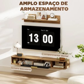 Móvel de TV Sala de Estar com Prateleira de Parede 120x24x16 cm Armário Orifícios para Cabos para Televisão de Parede Carvalho