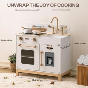 Cozinha de madeira Brincar infantil Montessori 58 x 29 x 62 cm Branca