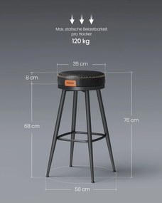 Conjunto de 2 bancos de bar com 76 cm de altura em preto