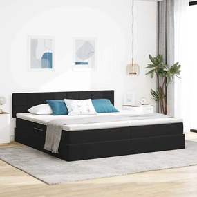 vidaXL Cama com arrumação e LED com colchão Preto 200 x 200 cm Veludo