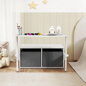 Banco para Crianças Conversível 3 em 1 Conjunto de Mesa e Cadeira Baú de Brinquedos com Cubos de Tecido Removíveis Branco