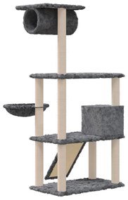 Árvore p/ gatos c/ postes arranhadores sisal 131cm cinza-escuro