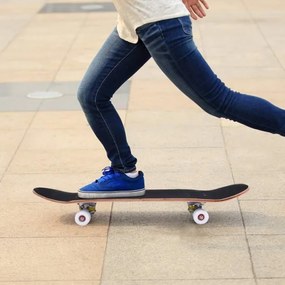 Skateboard Longboards para Crianças Prancha de Madeira de Bordo 79x20cm com 4 Rodas PU Fúcsia Preto