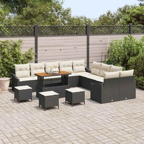 Conjunto de Sofá de Jardim vidaXL de 14 Peças com Almofadas em Preto R