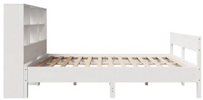 Cama com estante sem colchão 140x200 cm pinho maciço branco