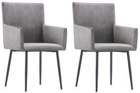 Cadeiras de jantar com apoio de braços 2 pcs veludo cinzento
