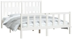 Estrutura de cama com cabeceira 160x200 cm pinho maciço branco