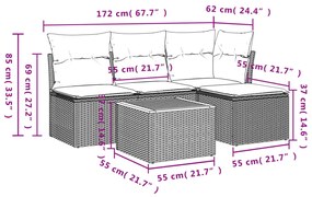 5 pcs conjunto de sofás p/ jardim com almofadões vime PE bege