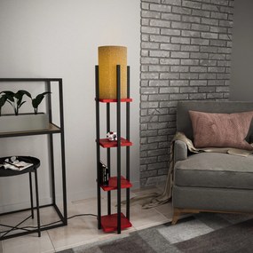 Candeeiro de Pé Shelf Lamp – Preto e Vermelho – 25 x 25 x 130 cm