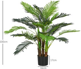 Palmeira artificial, 1 m de altura. Árvore artificial com tronco, ramos, líquen e folhas - Muito realista - Vaso incluído
