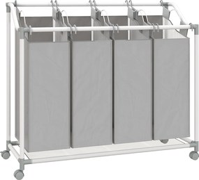 HOMCOM Cesto de roupa móvel, carrinho para roupa suja, cesto com rodas com 4 sacos removíveis, 4 x 40L, 97 x 38 x 81 cm, cinza | Aosom Portugal