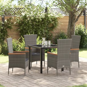 vidaXL Conjunto de Jantar Jardim de 5 Peças com Almofadas Cinza Rattan Polipe