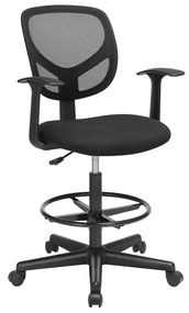 Cadeira de escritório SONGMICS, banco de trabalho ergonômico com apoios de braços, altura do assento 55-75 cm, cadeira de trabalho alta com anel de pé ajustável, capacidade de carga 120 kg, preta, OBN25BK