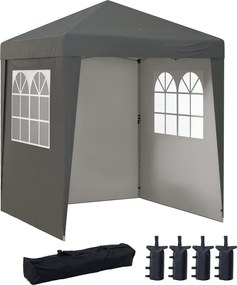Tenda de jardim pop-up dobrável 2 x 2 x 2,6 m, com altura ajustável, proteção UV 30+, 3 paredes laterais, cinzenta