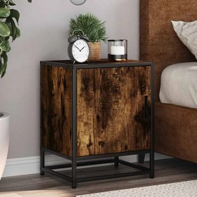 vidaXL Mesa de cabeceira em carvalho fumado 40x31x50cm madeira e metal