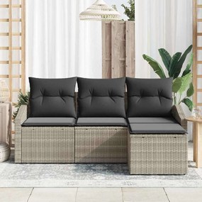 Conjunto de sofá pro jardim com 4 peças e almofadas cinza claro em rat