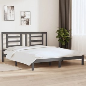 Estrutura de cama super king 180x200 cm madeira maciça cinzento