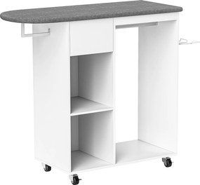 HOMCOM Estação de Engomar com Rodas Suporte para Ferro e Barra de Roupa 125x43,5x102,5 cm Branco | Aosom Portugal