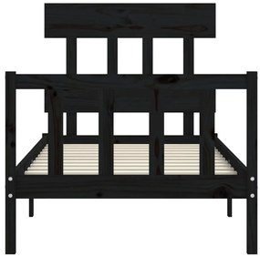 Estrutura de cama com cabeceira 100x200 cm madeira maciça preto