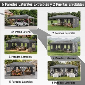 Tenda Dobrável para Exterior, 600 x 300 cm, 3 Alturas Ajustáveis, Cinzenta