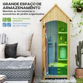 Armário Abrigo Jardim de Madeira 77,5x54,2x179,5 cm 0,3 m² para Arrumação de Ferramentas com 3 Prateleiras e 2 Portas com Fecho Madeira
