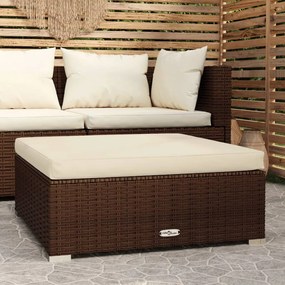 vidaXL Apoio pés para jardim c/ almofadão 70x70x30 cm vime PE castanho
