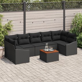 vidaXL Conjunto de Sofá de Jardim de 8 Peças com Almofadas Preto Rattan Acácia