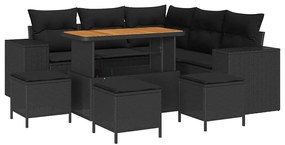 Conjunto de Sofá de Jardim com 9 Peças, Almofadas Pretas, Polyrattan e