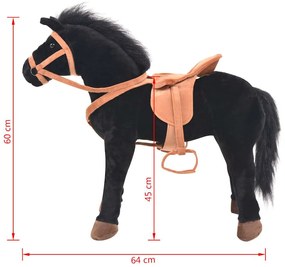 Cavalo de peluche de montar preto