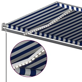 Toldo retrátil manual com LED 600x350 cm azul e branco