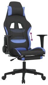 Cadeira Gaming Reclinável com Apoio de Pés em Tecido - Preto e Azul -