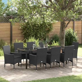 vidaXL Conjunto de Jantar para Jardim com almofada 9 pcs Preto vime PE