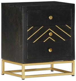 Mesa de cabeceira 40x30x50 cm mangueira maciça preto e dourado