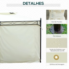 Pérgola de Jardim 4x3 m com Telhado Duplo 4 Cortinas Estrutura de Aço 8 Orifícios de Drenagem Anti-UV Creme