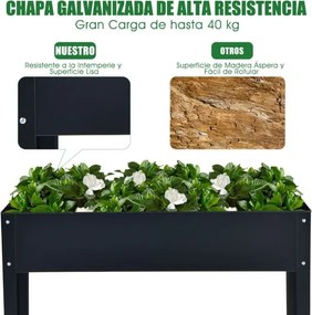 Floreira elevada com 2 orifícios de drenagem para frutas, legumes e flores, para interior e exterior, 100 x 30 x 80 cm, cinza escuro