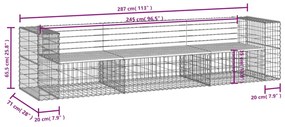 Banco jardim design gabião 287x71x65,5cm madeira douglas maciça