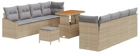 Conjunto de Sofá de Jardim de 11 Peças com Almofadas Bege Rattan Polim