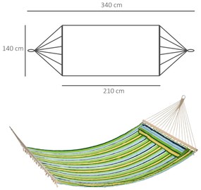 Cama Rede Suspensa de Jardim para 2 Pessoas Cama Rede para Campismo com Almofada Carga Máxima 180kg 210x140cm Azul Verde